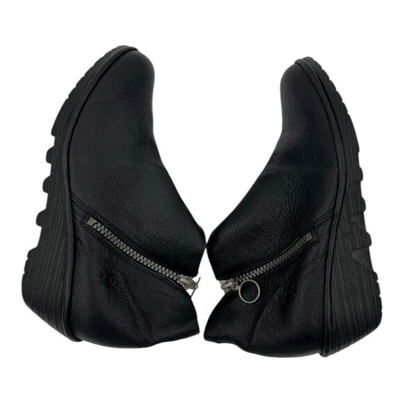 Fly London Women's Leather Side Zip Poro Wedge Ankle Bootie Black Size 36 - Picture 10 of 12